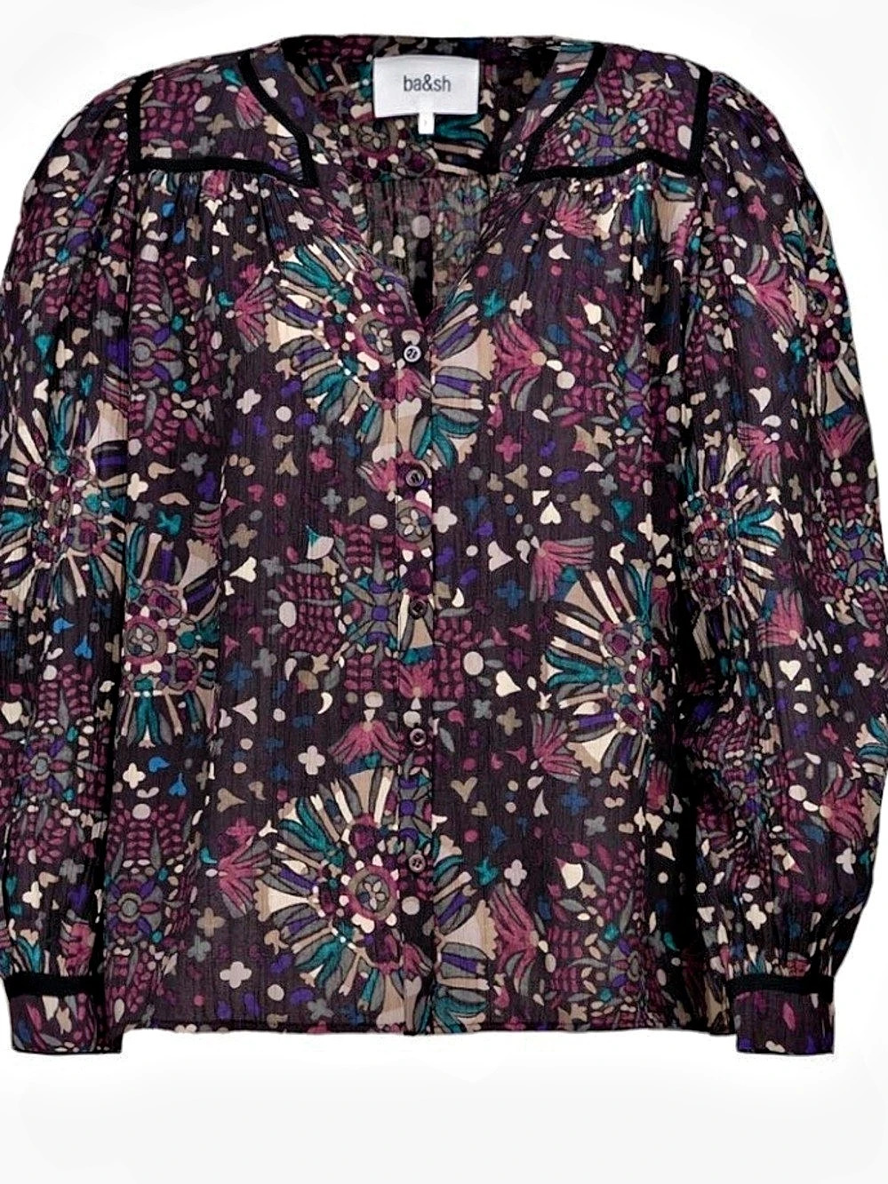 ba&sh Lady Shirt Floral Blouse Black & Purple Size 8